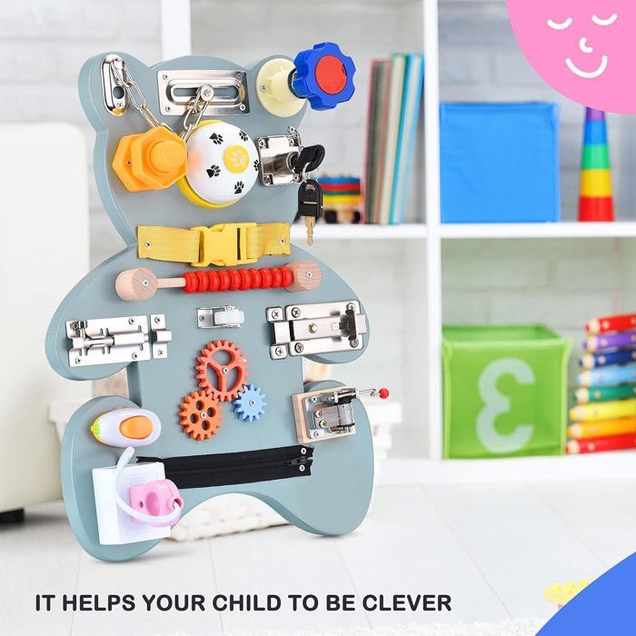 Montessori Busy Board Ovshnrr – Tableau Sensoriel Éducatif Suspendu 1-4 Ans – 16 Activités