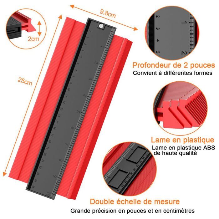 Jauge De Contour Profilée – Règle De Traçage 41 Cm, Pour Copier Des Formes, SODIAL