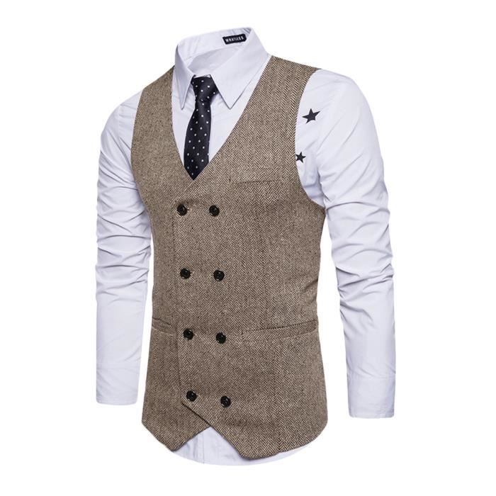 Gilet Homme Décontracté à Double Boutonnage - Coton/Polyester Pour Bureau Ou Mariage