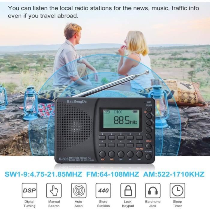 Songway Radio Portable AM/FM/SW DSP – Radio De Poche Avec Carte TF, MP3, Écran LCD, Batterie Rechargeable – Idéale Voyage & Camping