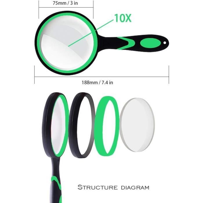 Loupe De Lecture 10x Cobee - Lentille Verre 6,5 Cm - Poignée Amovible Pour Personnes âgées, Lecture, Observation Insectes