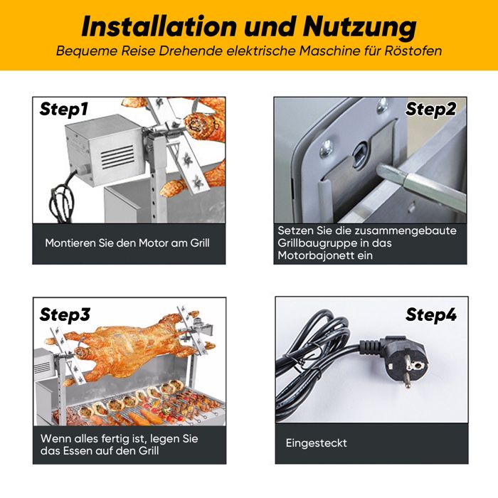 Kotsy Tourne Broche SP-S40 Oteur De Barbecue 70KG Acier Inoxydable - 8