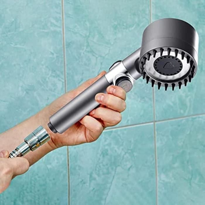 Pommeau de douche haute pression noir mat - avec tuyau et support -  douchette à main