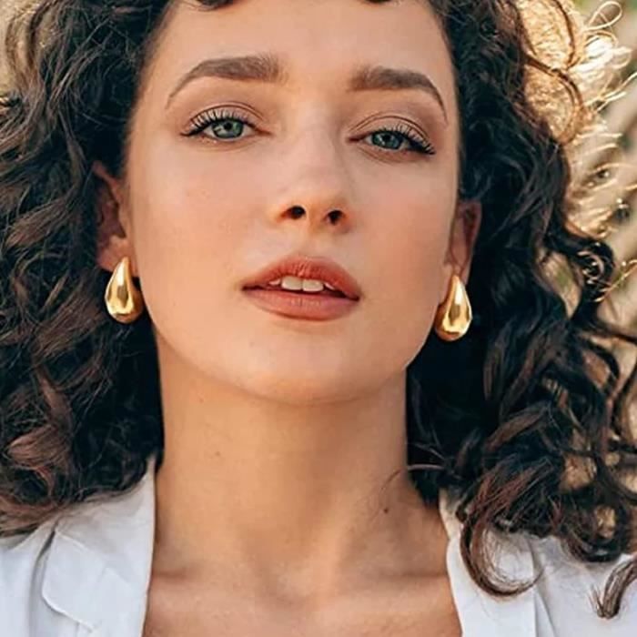 Boucles D'oreilles Créoles Plaqué Or 14K - Lot De 10 Paires, Hypoallergéniques, Léger, Cadeau Femme - 10