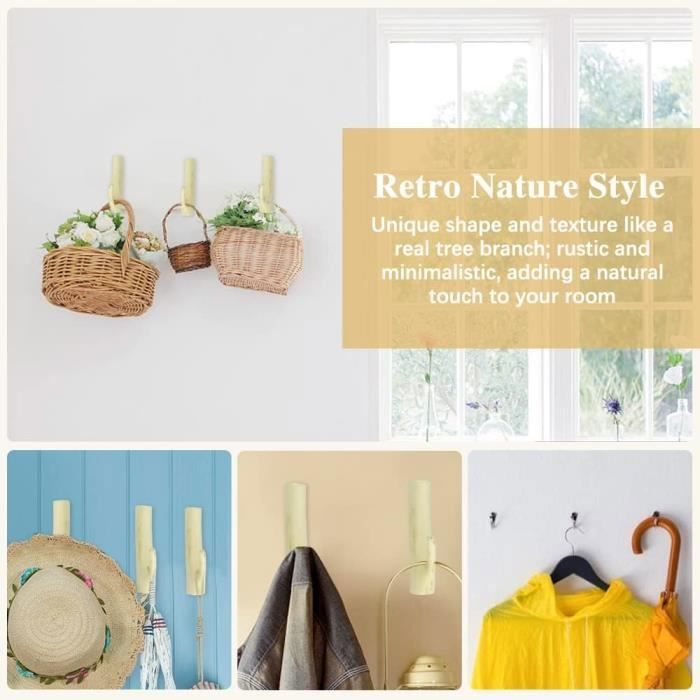 Crochet Porte Manteau En Bois Naturel à Fixation Murale Vêtements Écharpe Chapeau Et Sac De