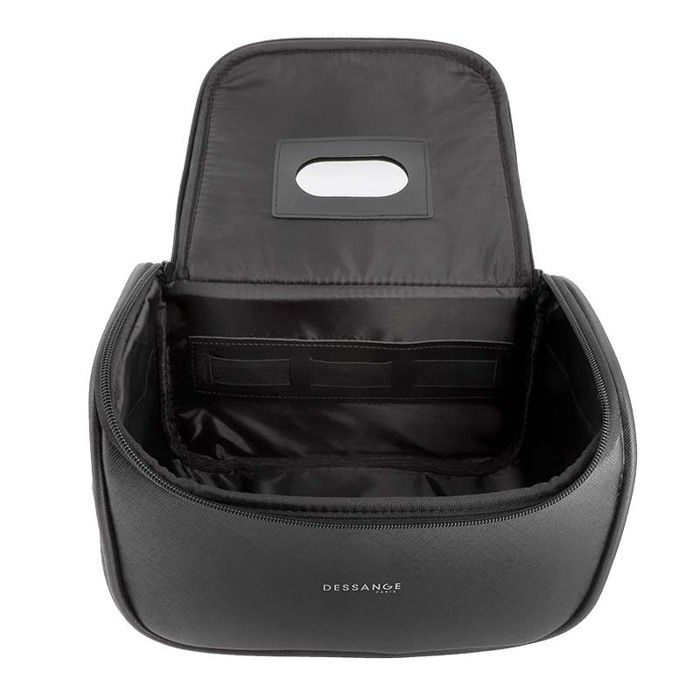 DESSANGE Vanity Case Ovale Élégance Noir Moyen - 9 Compartiments Et Miroir Intérieur