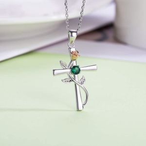 BlingGem Collier Femme Croix Rose Argent 925 Zirconium – Pendentif Fleur Amour Et Foi, Cadeau Mère Fille