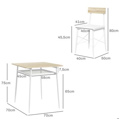 Ensemble Table Et 2 Chaises De Salle à Manger HOMCOM - Table Rectangulaire 90x47 Cm, Chaises Style Tabouret - Design Effet Bois Gris, Cadre Acier - 8