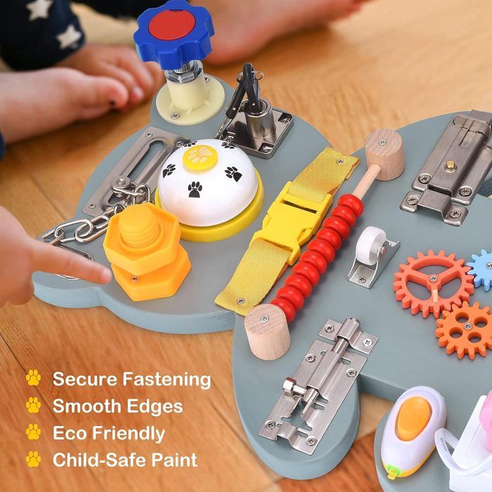 Busy Board Montessori 16 Activités – Planche Sensorielle Suspendue, Sans Danger, Pour Bébé 1-4 Ans