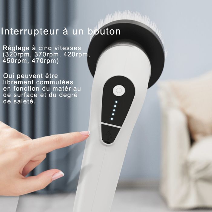 Brosse De Nettoyage Électrique 4500mAh 8 Têtes - Rotative Avec Poignée Réglable Pour Cuisine & Salle De Bain