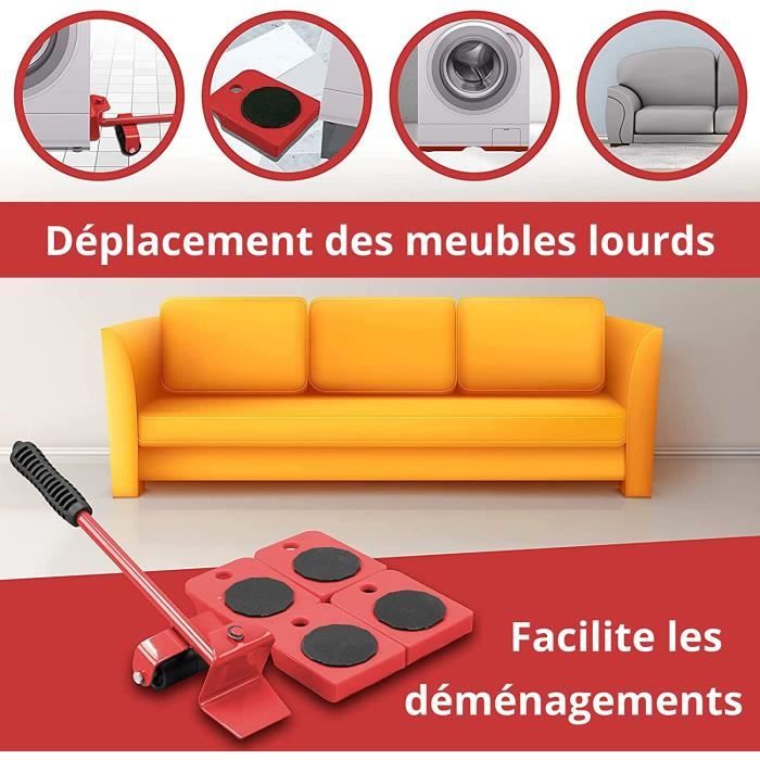 Kit de Levage de Meuble 5 Pièce Monte-Meubles Leve Meuble roulettes pour  Sofa Machine à Laver Garde-Robe Réfrigérateur Piano(Rouge)