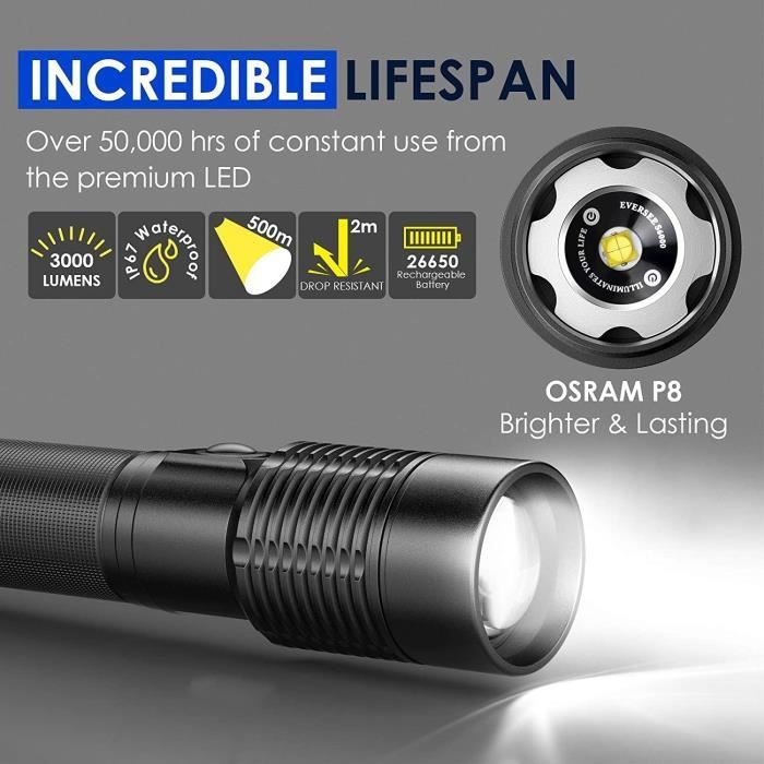 500000LM puissante lampe de poche LED P700 lampe torche tactique