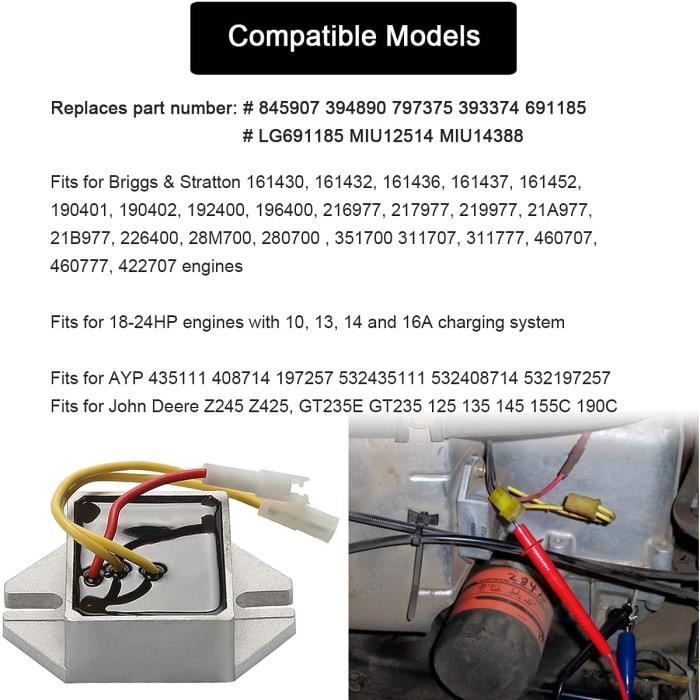 Régulateur De Tension Pour Moteurs Briggs & Stratton 256400 28B700 - Qualité OE