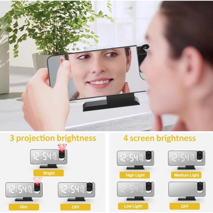 Radio Réveil Projecteur Thomson - Double Alarme, FM/DAB+, Projection Heure, Sons Nature