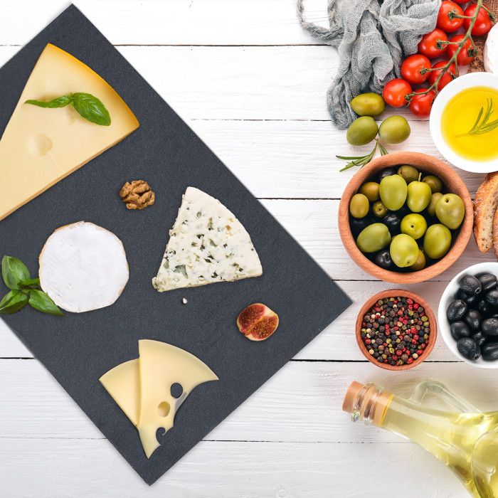 Lot De 8 Plats De Service Rectangulaires En Ardoise - 26x16 Cm - Noir - Pour Fromage, Sushis, Desserts - Personnalisables à La Craie - Relaxdays
