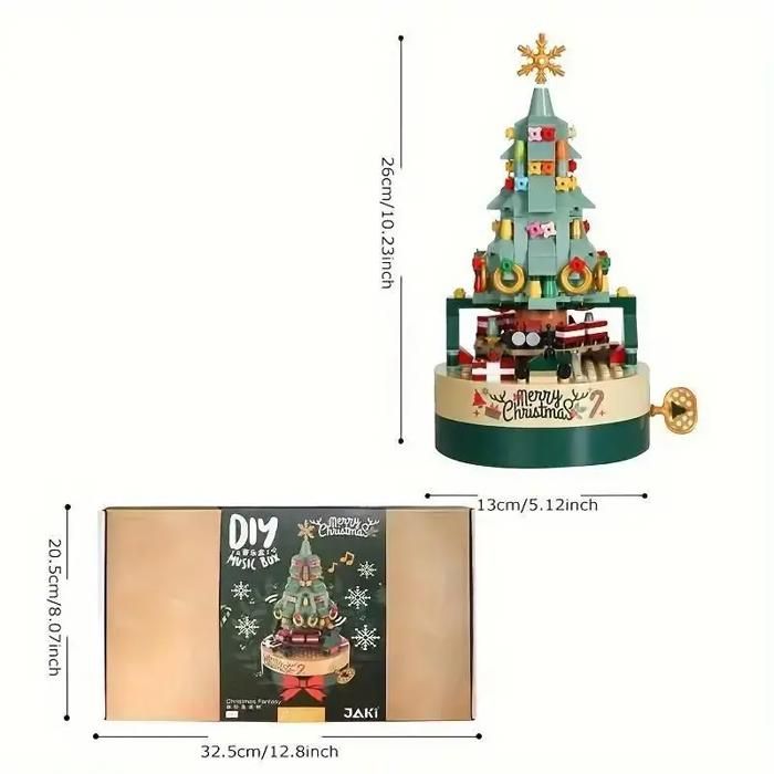 Boîte à Musicale Sapin De Noël Rotative Avec Lumières LED - Décoration D'Arbre, Jouet à Bulles - 21 X 14,5 Cm