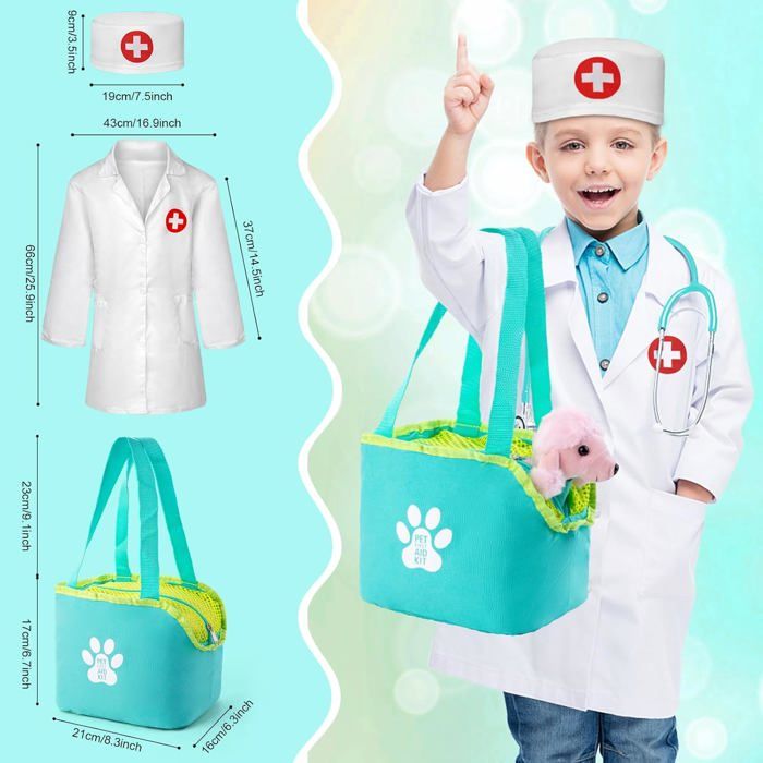 Malette Docteur Vétérinaire Sundaymot – Avec Peluche Chien, Stéthoscope Vrai, Thermomètre, Blouse Et Sac De Transport – Jouet éducatif Dès 3 Ans