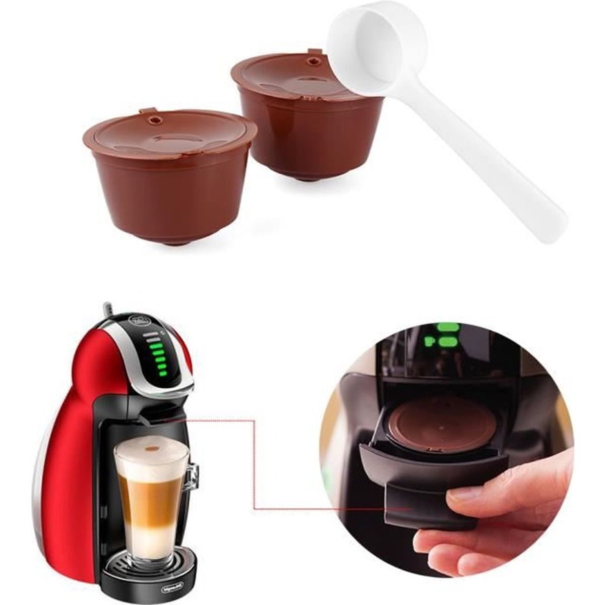 Dosettes de café réutilisables tasse de Capsule de café rechargeable réutilisable d'acier inoxydable adaptée à la cafetière Dolce Gusto rouge 