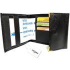 LOLUNA® Porte chéquier long pliant talon gauche avec carte bancaire compact en cuir (Noir)