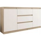 HUCOCO ALBI | Commode scandinave 140x40x76 cm | Meuble rangement chambre/salon/bureau Dressing | 3 tiroirs + 2 portes | Buffet moderne |
