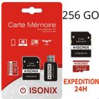 Carte Micro-SD 256 Go - ISONIX - SDXC/SDHC - Classe 10 - Adaptateur inclus - Compatible smartphones et caméras