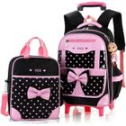 Trousse et Cartable a Roulettes pour Filles - MEGAWISE - Noir ＆ Rose - 2 Roues - Nœud Papillon