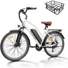 YOLOWAY Vélo électrique 26"Blanc 250W 36V 12.5Ah E-Bike -Shimano 7 vitesses, Batterie Amovible Suspension Réglable VTT Électrique
