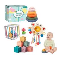 Jeux Montessori Bébé Eveil,Cube d'activité Bébé, 4 en 1 Liste Matériel Bébé Indispensable Jeux Educatif pour Bebe 6 Mois - 3 Ans