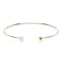 Bracelet jonc pour femme en acier doré or ouvert perles diamètre 58mm