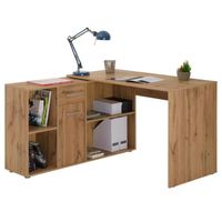 Bureau d'angle CARMEN table avec meuble de rangement intégré et modulable avec 4 étagères 1 porte et 1 tiroir, décor chêne sauvage