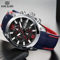 Megir hommes luxe chronographe montres à Quartz lumineux étanche Top marque Sport hommes montre - bleu