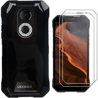 Coque pour Doogee S61/S61 Pro 6.0" + 2 Pack Verre trempé écran Film Protecteur - Noir Souple Silicone Étui Housse TPU Case Cover