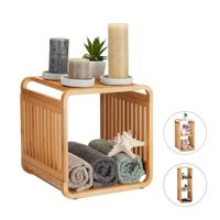 Relaxdays Etagère en bambou, salle de bain, étagère sur pieds arrondie, carrée, différentes tailles, nature - 4052025944186