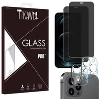 Tikawi x4 Verre trempé Anti Espion Iphone 12 Pro Max (6.7') [2 Ecran + 2 Caméra] Résistance Protection Avant + Arrière