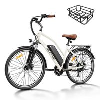 Vélo électrique 26" YOLOWAY 350W 36V 12.5Ah E-Bike -Shimano 7 vitesses, Batterie Amovible Suspension Réglable VTT Électrique, Blanc