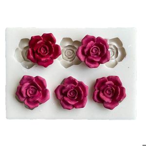 Lot de 3 moules en silicone en forme de rose pour la fabrication à la main