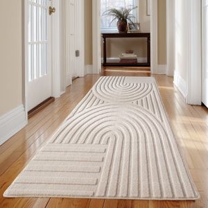Tapis De Couloir Sur Mesure - Rectangle Beige/crème 80x460 Cm - Pour Entrée, Cuisine, Salle à Manger