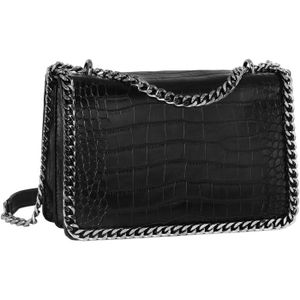 SAC À MAIN Sac Bandoulière Cuir Serpent Effet Matelassé Femme - Imitation Rigide Pu - Rabat Python Bordures Chaînes - Noir Croco[n4747]