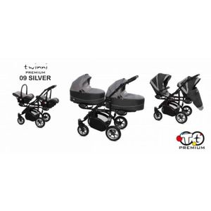 POUSSETTE  Poussette twinny premium pour jumeaux silver, 2 as