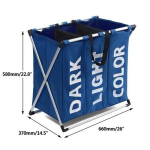 57 x 5 118 L Pliable Panier à linge Trois-Chambre linge conteneur poignées