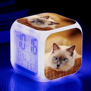 Reveil cube led lumière nuit alarm clock chat mignon personnalisé prénom réf 31