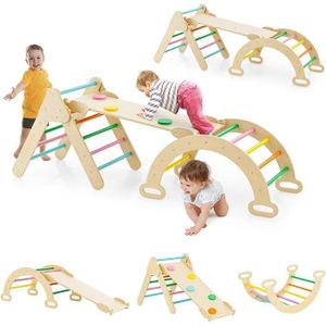 TOBOGGAN GOPLUS 7 en 1 Triangle Arche Montessori d'escalade avec Toboggan, Rampe, Échelle Réglable, Charge50KG, pour Bébé 1 Ans+, Multicolore
