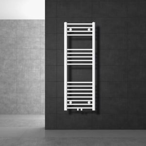 RADIATEUR À EAU CHAUDE LuxeBath Radiateur de salle de bain Sahara 400 x 1200 mm, blanc, courbé avec raccord central, radiateur design chauffe-serviettes