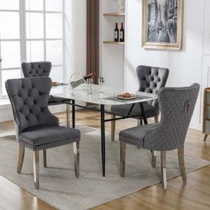 TABLE À MANGER COMPLÈTE Chaises de salle à manger en velours gris - MODERN