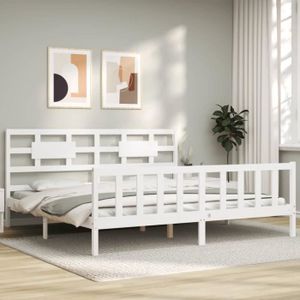 STRUCTURE DE LIT vidaXL Cadre de lit avec tête de lit blanc Super King Size bois massif 3192572