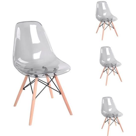 Dora Lot de 4 chaises Gris Transparent design tendance Salle à Manger Chaises de Cuisine Chaises Scandinaves Chaise en plastique