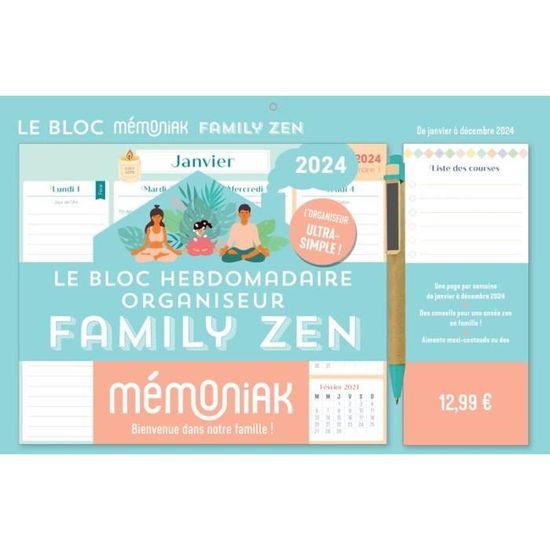 Organiseur familial Mémoniak 2024, calendrier organisation familial mensuel  (se