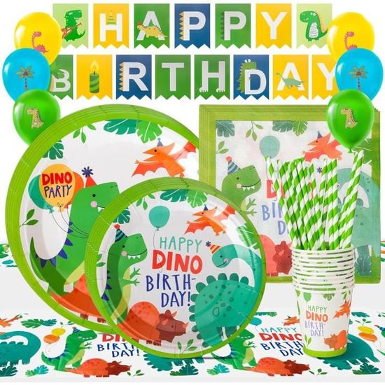 Set Anniversaire Dinosaure 99 Pièces - Décoration Table 16 Personnes - Baby Shower Garçon
