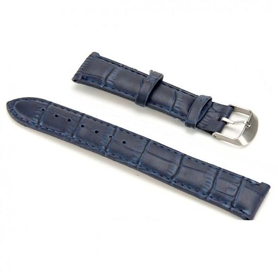 Bracelet De Montre Bleu En Cuir Crocodile - Largeur 15 Mm - Fermoir à Boucle - Pour Femme - Neuf Sans étiquette