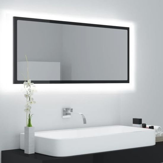 Nouveauté!Miroir Décoratif - Miroir Attrayante salon à LED de bain Noir brillant 100x8,5x37 cm Aggloméré859